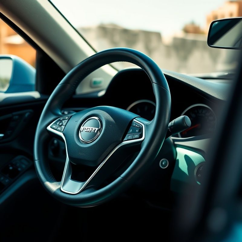 Detalj unutrašnjosti i upravljača rabljenog automobila u prirodnom svjetlu